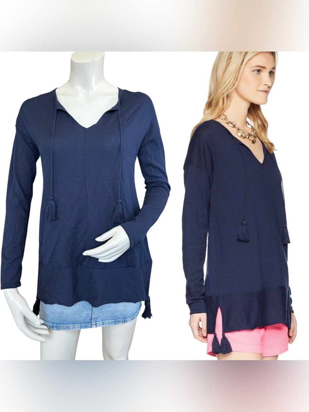 NWT Lilly Pulitzer Thin Colene Popover Tunic Style Sweater True Navy Size XS
